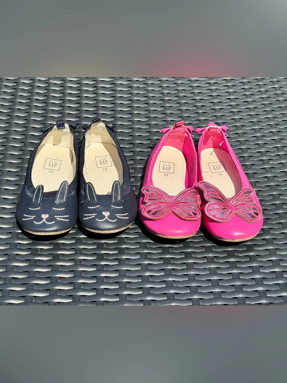 baby GAP Girls' Black Bunny Flats & Bright Pink Butterfly Flats - Size 10